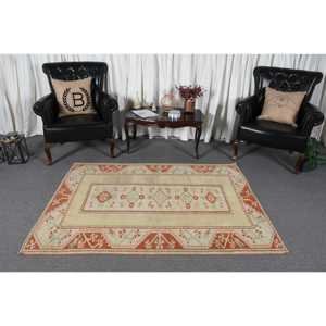 Tapis turc vintage 4,2x5,9 pi (129x181 cm), tapis Ikat marron - Product Image 2