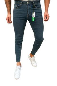 Jean slim extensible pour homme, coupe droite, taille mi-haute, denim coloré délavé et vieilli, poids lourd, idéal pour toutes les saisons - Product Image 3