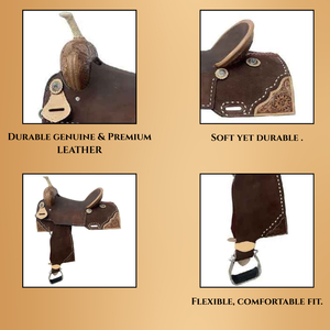 Sillín occidental de vaquero en cuero genuino natural Diseño curvo Sillín de cuero estilo vaquero hecho a mano Sillín sin árbol - Product Image 4