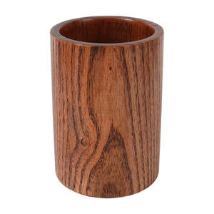 Porte-ustensiles multifonctionnel moderne en bois massif, support à couverts cylindrique, finition naturelle, organisateur de comptoir de cuisine - Product Image 1