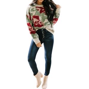 Suéter de lana floral para mujer Suéter de punto de gran tamaño Suéteres de moda casuales cálidos de invierno Fabricante al por mayor - Product Image 4