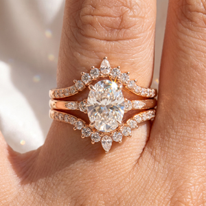 Bague personnalisée en diamant de laboratoire VVS taille ovale, populaire, en or rose 18 carats, ensemble de bagues de mariée empilables pour femme, bijoux fins - Product Image 5
