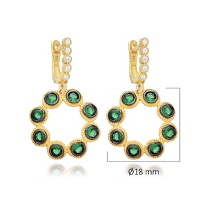 Ronde Émeraude Creux Charme CZ Dangle Boucle D'oreille Turc Fabriqué À La Main Femme 925 Bijoux En Argent Sterling - Product Image 2