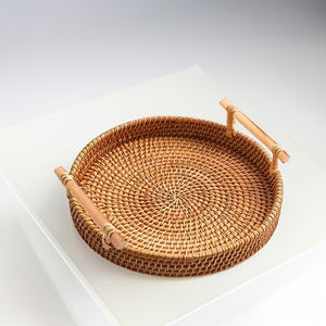Vietnam Handmade Bamboo <b>Round</b> <b>Trays</b> Eco Friendly Deluxe Decorative Serving <b>Tray</b> Handwoven Rattan Frame for Cafe Hotel-SR20108 - Product Image 3