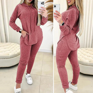 Costume ample pour femmes Sweat-shirt à capuche élégant pour femmes Pantalon taille haute Ensemble confortable à la mode et polyvalent pour le printemps - Product Image 3