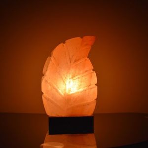 Lámpara de sal del Himalaya tallada con estilo, Base de madera orgánica con patrón de amor religioso de hoja para un ambiente curativo de brillo Natural - Product Image 6