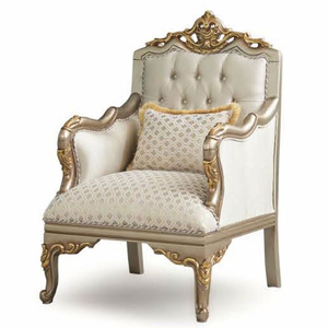 Fauteuil d'appoint baroque haut de gamme, cadre en bois doré orné, rembourrage classique, siège de salon - Product Image 1
