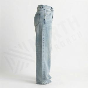 <b>Women's</b> High Quality Slim Fit Denim Pants Breathable Cotton Customized Color Regular Bottoms Drawstring Mid Plain Dyed Trousers - Product Image 2