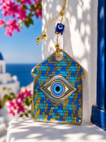 Décoration murale en verre Œil Turc doré, Amulette Nazar, Porte-bonheur turc, Cadeau de pendaison de crémaillère, Cadeau de retraite, Décoration intérieure