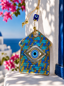 Décoration murale œil porte-bonheur doré, amulette Nazar turque, cadeau de pendaison de crémaillère, décoration intérieure - Product Image 2