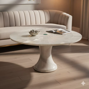 Plateau de table en sélénite blanche contemporaine fait à la main pour salle à manger, appartement ou hôtel - Product Image 1