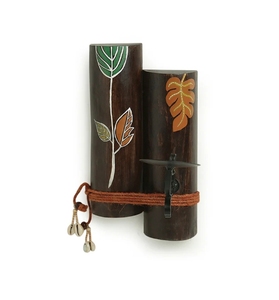 Bougeoir mural peint à la main Shades of a Leaf en bougeoirs en bois de teck pour la décoration de Noël Scones en bois rustiques - Product Image 5