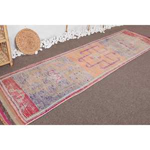 2.4x9.7 ft Turkish Vintage Rug, <b>Runner</b> Rug, Herki <b>Red</b> Wool Rug - Product Image 4