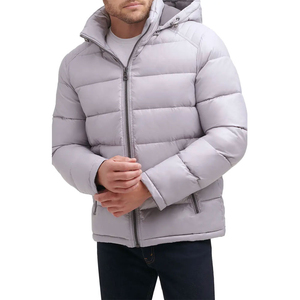 Manteaux à bulles en toile épaisse de couleur unie avec rembourrage en duvet de canard Vestes d'hiver à col montant avec logo avant pour temps froid - Product Image 4