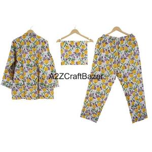 Ensemble de pyjama en coton pour femmes, 100 % coton, imprimé à la main, confortable, pantalon et chemise, design de vêtements de nuit - Product Image 5