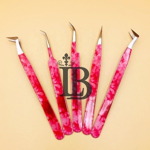 Pince à cils rose en papier coloré, durable, pour extensions de cils, à pointe en fibre courbée, personnalisable pour cils en vison - Product Image 4