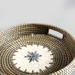 ถาดเสิร์ฟสานมือจากหญ้าทะเลพร้อมเชือกพลาสติก ขายดีที่สุด สำหรับตกแต่งโต๊ะอาหาร สำหรับโต๊ะรับประทานอาหาร ขายส่ง - Product Image 4