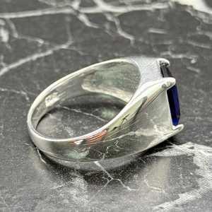 Elegant Luxury Signet <b>Ring</b> <b>for</b> <b>Men</b> Blue Sapphire Stone Set in Sterling <b>Silver</b> Perfect Gift <b>for</b> Him - Product Image 5
