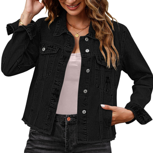 Chaquetas vaqueras personalizadas a la moda de tendencia para mujer, Chaquetas vaqueras de manga larga ajustadas con logotipo personalizado - Product Image 1