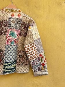 Chaqueta de Algodón Acolchada con Parches Hecha a Mano para Mujer, Cuello en V, Estilo Kimono, Corta, Abrigo Bohemio de Invierno, Abrigo Acolchado con Parches Suaves - Product Image 6