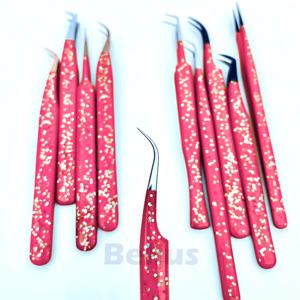 แหนบปลายแหลมเส้นใยสีชมพูยอดนิยมปลายแหลมหลากสีเครื่องมือต่อขนตาพร้อมชื่อแบบกำหนดเองสำหรับใช้ในร้านเสริมสวย - Product Image 5