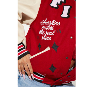 Chaqueta de béisbol universitaria personalizada de alta calidad para hombre 100% algodón recubierto de invierno tela tejida transpirable Puff impreso bordado - Product Image 3