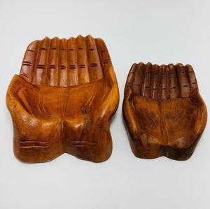 Bol de service en corne de boeuf marron fait à la main pour table d'hôtel assiette à salade décorative en bois avec forme de main style ferme - Product Image 5