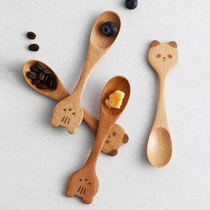 Cuillères en bois mignonnes belle meilleure qualité moins cher ensemble de cuillères en bois d'acacia naturel pour les enfants - Product Image 4