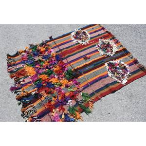 Alfombra de lana beige ecléctica de 4,2x4,6 pies tejido plano Jacquard turco con patrón de retazos para pasillo o dormitorio con respaldo de látex - Product Image 2