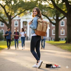 Sac à dos vintage élégant en toile cirée vegan avec garnitures en cuir, unisexe, antivol, doublure en polyester imperméable, 20-39L, pour étudiants - Product Image 6