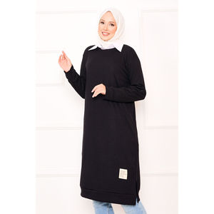 เสื้อทูนิคผ้าริบเนื้อนุ่มระบายอากาศดี สีดำ แต่งลายปัก สไตล์ลำลอง - Product Image 2