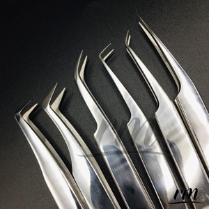 Pince à épiler professionnelle RMI pour extensions de cils, en acier inoxydable, volume, antistatique, extra brillante, couleur argent, prise plate, personnalisable - Product Image 3