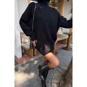 ชุดเสื้อถักคอเต่าลายฉลุ รุ่น 10256 สไตล์ลำลองสำหรับฤดูใบไม้ร่วง - Product Image 3