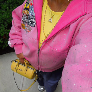 Sweat-shirts unisexes 100% coton à fermeture éclair légers avec strass Meilleure qualité Streetwear pour hommes Saison hivernale - Product Image 2