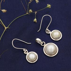 Vente chaude Premium fait à la main femmes 925 bijoux en argent Sterling pierres précieuses naturelles perle fraîche à la mode charme pendentif boucles d'oreilles - Product Image 3