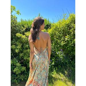 Precio barato Retro V cuello largo Maxi vestido Slipsexy espalda descubierta suelta Casual vestido para mujer playa Maxi vestido - Product Image 4