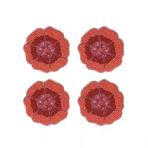 Vintage Orange Colored Beaded Coaster <b>Set</b> of 6 Pcs Topmost Superior Quality Free <b>Beads</b> Floral Coasters in Budget Friendly Price - Product Image 4
