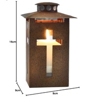 Lanterne en fer tendance pour Noël, décoration croix sacrée, écologique, étanche, pour cimetière et tombes, usage international