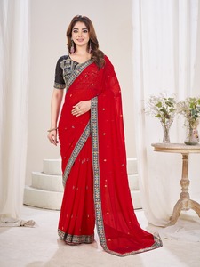 Saree en soie georgette pure élégant avec broderie complète parfait pour toutes les occasions - Product Image 4