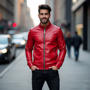 Vestes de moto en cuir de mouton véritable pour hommes, support personnalisable | Vêtements d'extérieur respirants imperméables à fermeture éclair multiple - Product Image 5