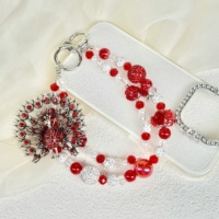 Breloque de téléphone en strass paon, perles de cristal rouge, porte-clés fait main, pendentif de sac, accessoire