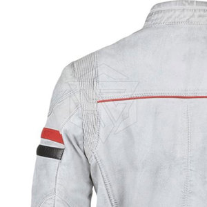 Chaqueta de Motociclista de Cuero Personalizada para Hombre al por Mayor, Cuello Alto, Logotipo Frontal, Diseño Vintage, Cierre de Cremallera, Resistente al Viento, Ecológica - Product Image 4