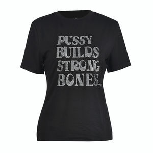 Top venta verano llegada hombres personalizado Bling mujeres camisetas Rhinestone Logo algodón camiseta Tops - Product Image 1