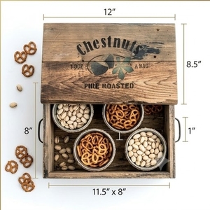 Caja de Almacenamiento de Madera de Castaño, Rectangular de 12x8.5 Pulgadas, Diseño Grabado con Efecto de Leña, para Almacenamiento de Alimentos - Product Image 1