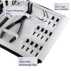 Kits d'outils d'extension de cheveux ruban adhésif en pince pince d'extension de cheveux en acier inoxydable ciseaux Type C aiguilles boucle outil avec sac - Product Image 3