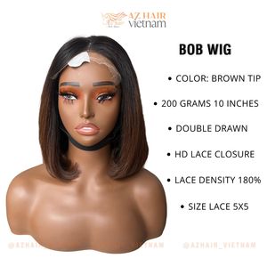 Perruque Bob en dentelle complète en cheveux vierges du Vietnam, prête à porter, extensions couleur naturelle, longueurs de 8 à 30 pouces - Product Image 2