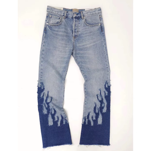 Jeans en denim streetwear décontractés pour hommes, de haute qualité, nouvelle marque, été, bouton, déchirés, éclaboussures, coupe droite, délavés à la pierre - Product Image 4