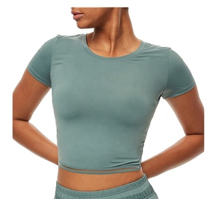 Camisetas Cortas para Mujer, con Logotipo Personalizado, de Algodón, para Fitness, con Tela Vaquera, para Verano, con Spandex, 2027 - Product Image 1