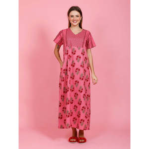 Robe de nuit 100 % coton tissé pour femme, peignoir imprimé avec poche latérale, taille élastique et cordon de serrage, taille unique, offre ODM - Product Image 5