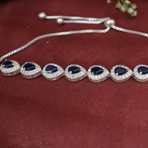 Bracelet pour femme en argent avec perles, pierres précieuses bleues, perles d'eau douce, grenat, améthyste, saphir, motif en forme de boule dorée, bijoux cadeau - Product Image 3